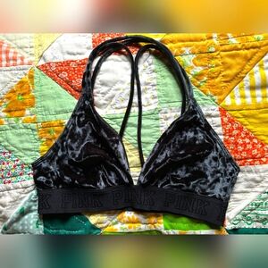 VICTORIAS SECRET PINK BLACK VELVET STRAPPY BRALETTE SIZE SMALL